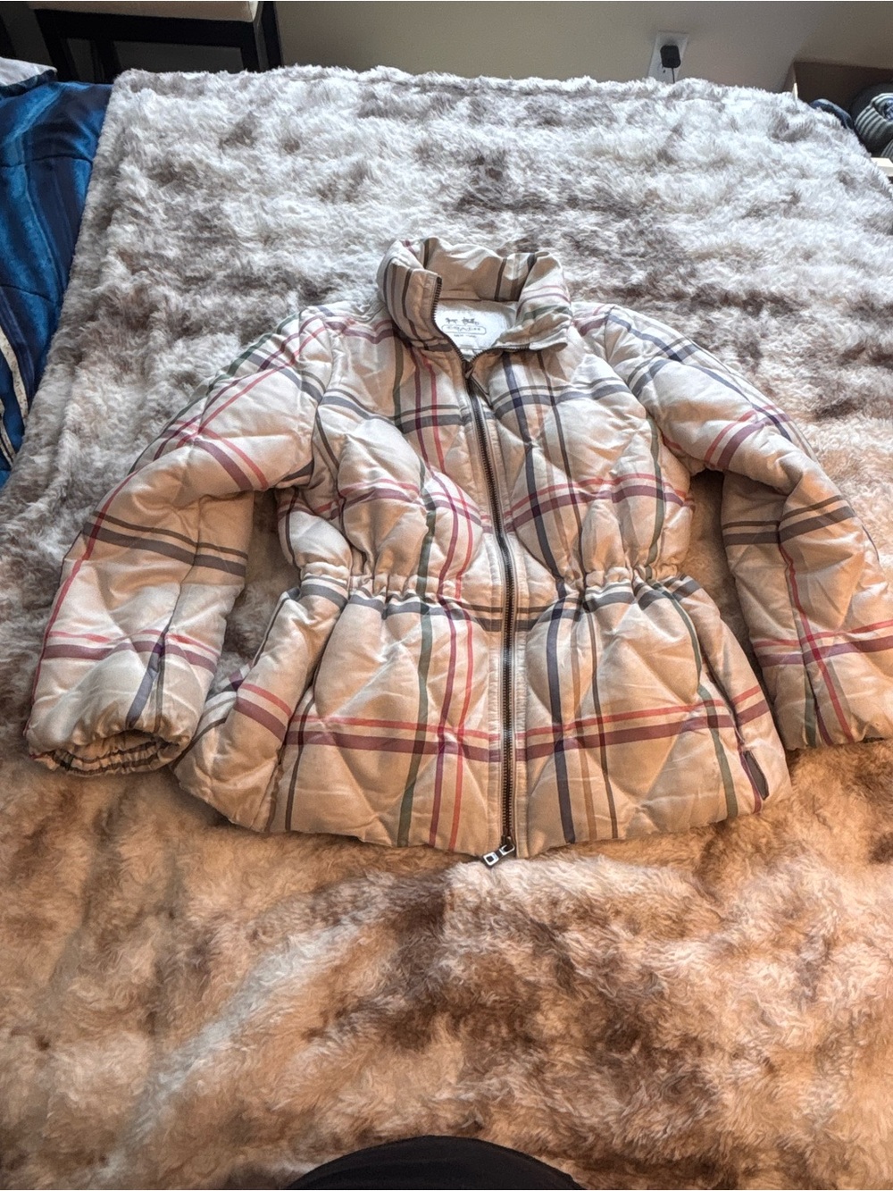 Rare Y2K Coach Legacy Tattersall Down multicolored plaid puffer coat